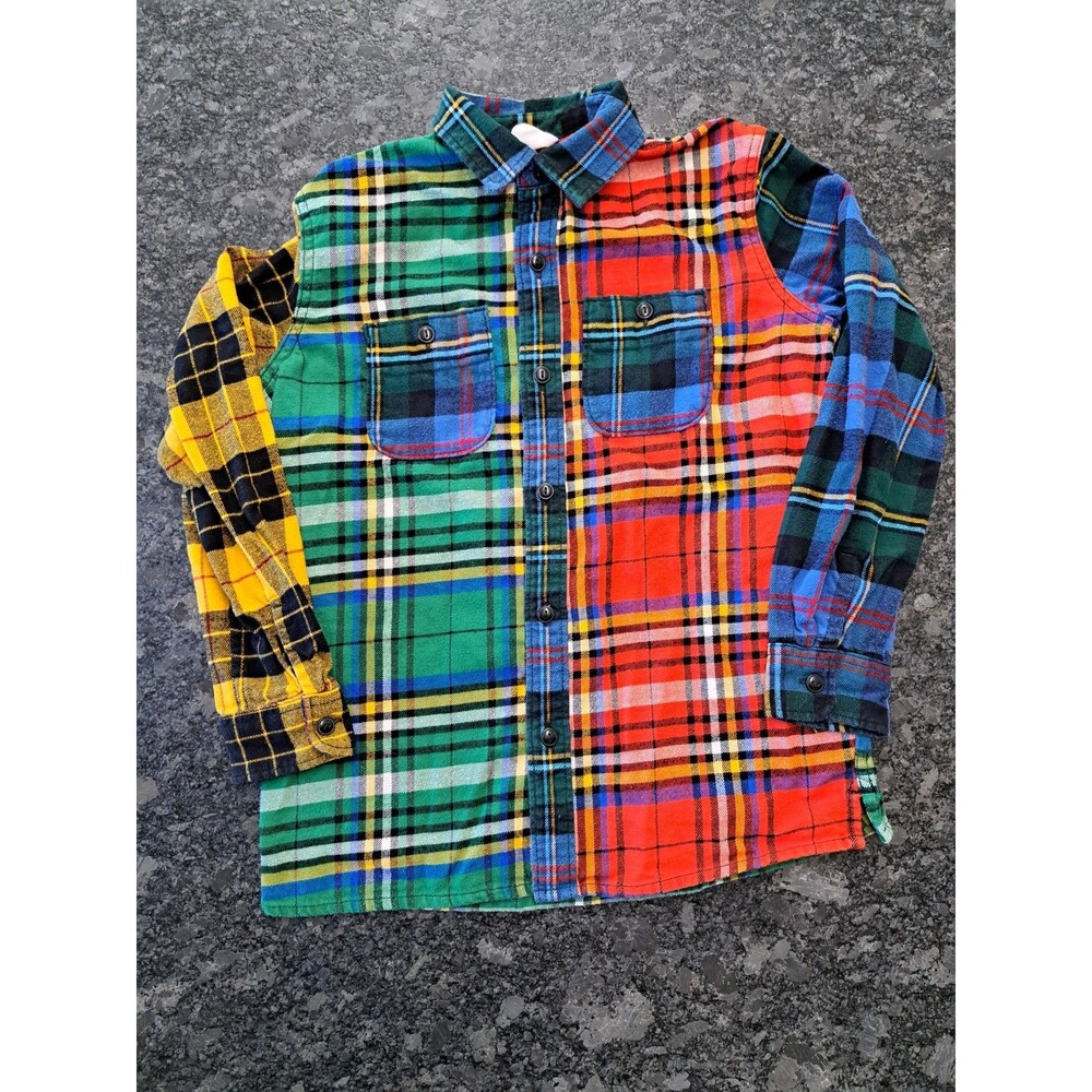 GAP Kids Multicolor Plaid Flannel Shirt Button Up Size Large Boys Organic Cotton